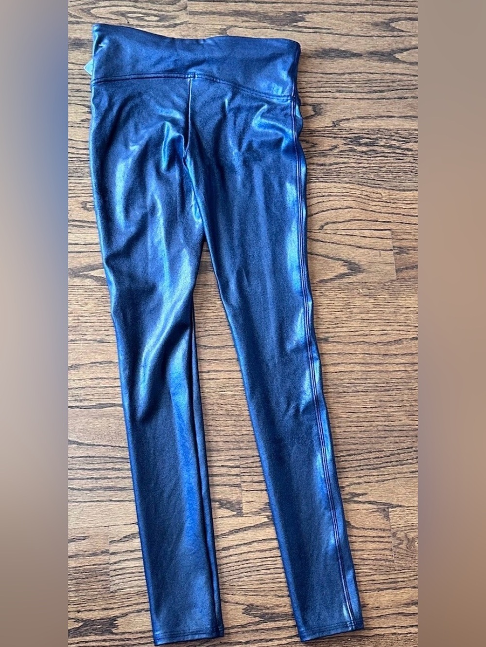 NWT SPANDEX Matallic Black Faux Leather Leggings Sz S